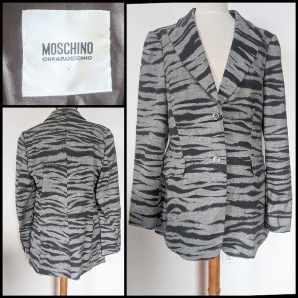 Moschino Grey Tiger/ Zebra Print Blazer - Picture 1 of 7